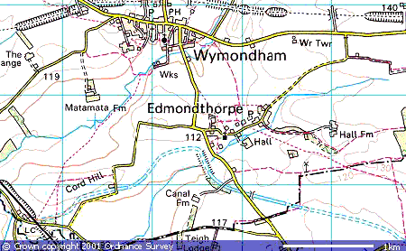 Map showing Edmondthorpe and Wymondham [map1.gif, 35kB]