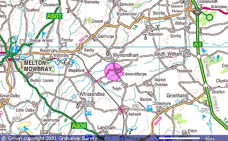 Map showing Edmondthorpe and surrounding villages, plus Melton Mowbray [map2.gif, 46kB]