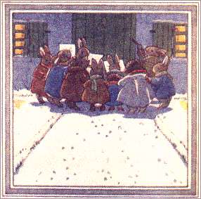 Illustration from 
Little Grey Rabbit's Christmas, at-door.jpg, 18.5kB