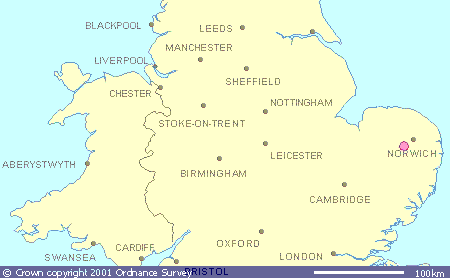 Wymondham, Norfolk in relation to England and Wales [wymnorf1.gif, 6.7kB]