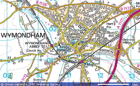 Detail map of Wymondham, Norfolk [wymnorf3.gif, 59kB]